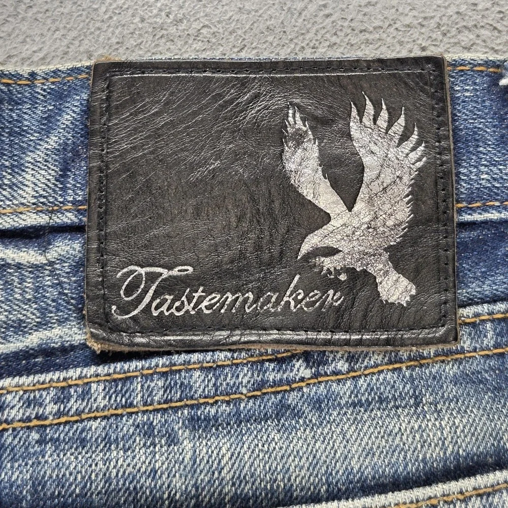 Selvedge Jeans Womens Blue Thrashed Patchwork Plaid Whiskers Studded‎ Fits 27x30